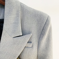 Wysoka dobrej jakości, najnowsze 2021 projektant kurtka styl gwiazdy damskie klasyczne guziki z lwem podwójne piersi dopasowany Blazer blado Grey 4